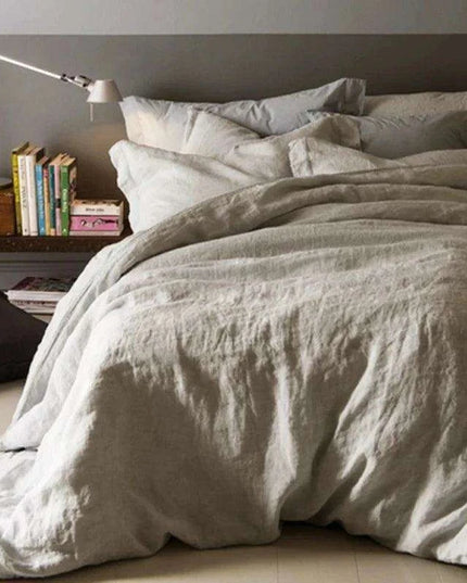 Tailored 100% Linen King Duvet Cover Available in Elegant Natural Gray, Soft Pink, and Serene Blue
