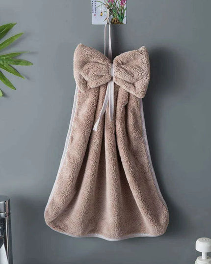 Elegant Bowknot Coral Velvet Hand Towels - Chic and Functional Home Essentials