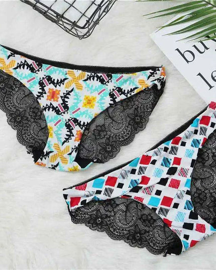 Women’s Leopard Print Lace Trim Seamless Cotton Panties - Breathable Ice Silk Lingerie