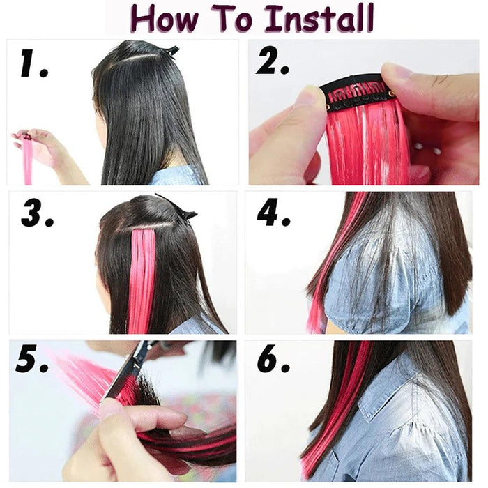 24" Colorful Ombre Clip-In Hair Extensions - Benehair Vibrant Synthetic Hairpiece