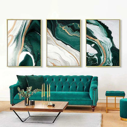 Sophisticated Green and Gold Foil Abstract Canvas Artwork for Chic Home Interiors