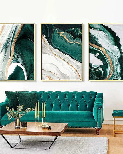 Sophisticated Green and Gold Foil Abstract Canvas Artwork for Chic Home Interiors
