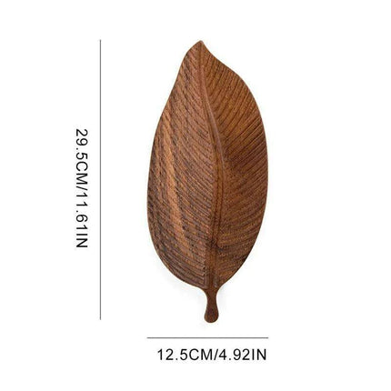 Elegant Leaf-Shaped Walnut Rubber Wood Serving Trays for Luxurious Dining