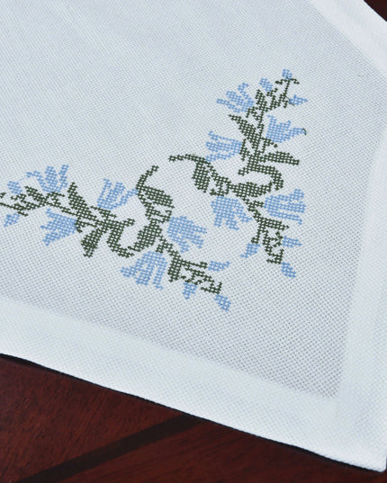 Elegant Blue Harebell Floral Embroidered Table Runner - Luxurious Cotton Home Accent