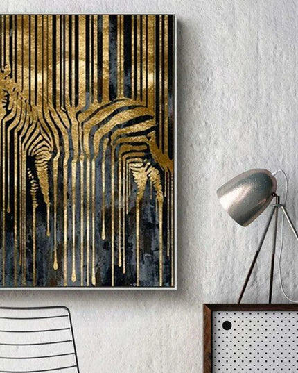 Chic Golden Zebra Abstract Canvas Art - Stylish Nordic Wall Decor for Modern Spaces