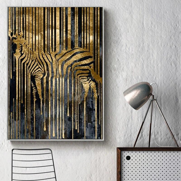 Captivating Nordic Golden Zebra Abstract Canvas Art - Contemporary Wall Decoration for Stylish Living Spaces