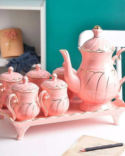 Exquisite European Charm Porcelain Coffee and Tea Serving Set - Deluxe Mugs & Pot