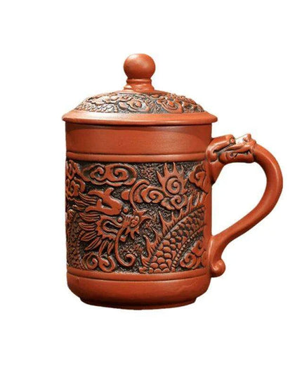Exquisite Purple Clay Tea Mug with Vintage Dragon & Phoenix Design for Discerning Tea Aficionados