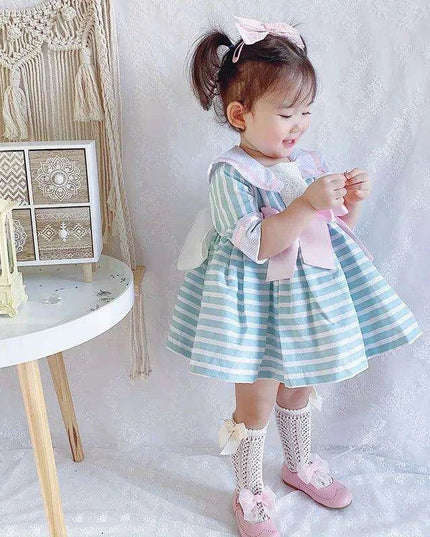 Navy Enchanted Birthday Dress for Girls - Spanish-Inspired Half-Sleeve Style