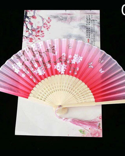 Elegant Vintage Chinese Silk Bamboo Folding Fan with Unique Designs