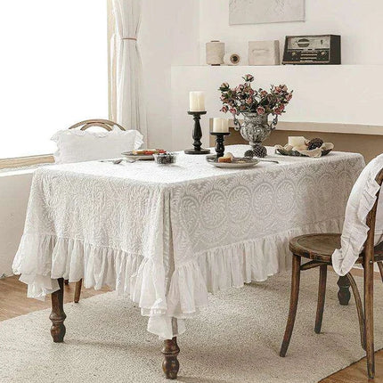 Elegant Embroidered Lace Table Cover - Premium Cotton Ruffles for Dining Sophistication