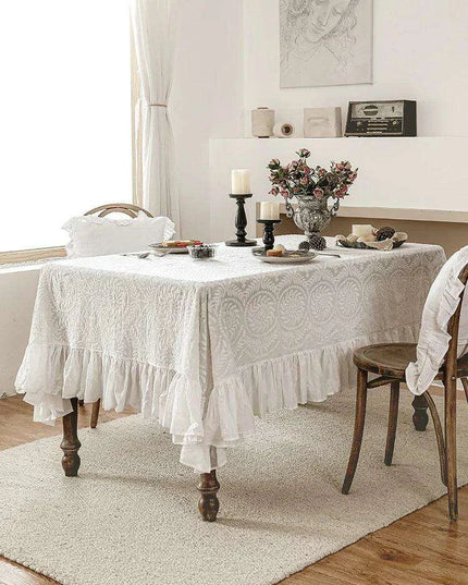 Elegant Embroidered Lace Table Cover - Premium Cotton Ruffles for Dining Sophistication