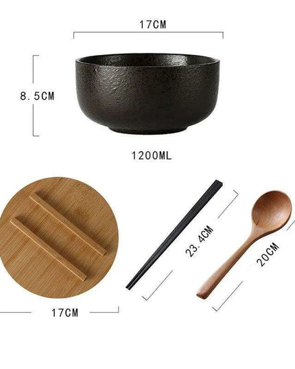 Chic Japanese Ceramic Noodle Bowl Set with Spoon and Chopsticks for Exquisite Dining Experience