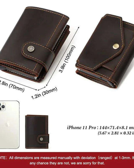 RFID Blocking Crazy Horse Leather Men's Card Wallet with Push-Button Ejection and Money Clip