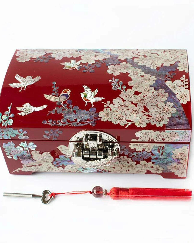 Artisan Crafted Abalone Jewelry Box with Lock and Integrated Mirror