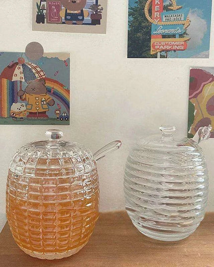 Elegant 265ml Glass Honey Jar with Mixing Spoon - Ideal for Honey, Juice, and Jam Serving