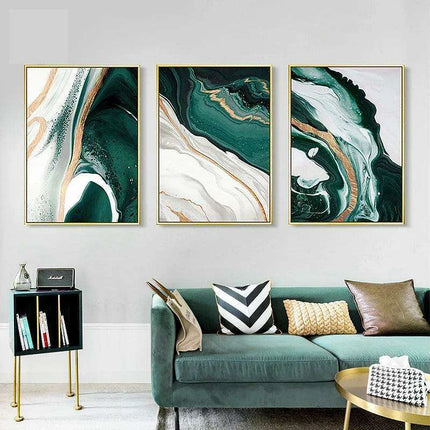 Sophisticated Green and Gold Foil Abstract Canvas Artwork for Chic Home Interiors