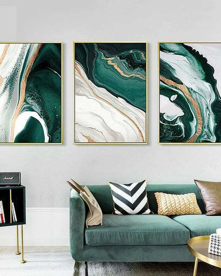 Sophisticated Green and Gold Foil Abstract Canvas Artwork for Chic Home Interiors