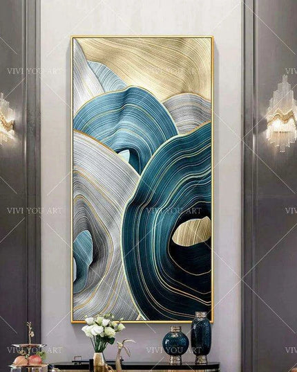 Serene Blue Abstract Landscape Oil Artwork - Handcrafted Contemporary Wall Art for Stylish Home Interiors