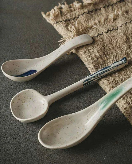 Sophisticated Long-Handled Japanese Ceramic Spoon for Soups, Ramen, and Rice - Essential Culinary Accessory