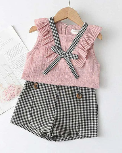 Toddler Girls' Stylish Summer Chiffon Top and Plaid Shorts Ensemble 2-6 Years