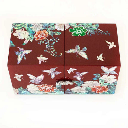 Handcrafted Mother of Pearl Jewelry Organizer Box with Peony & Butterfly Design