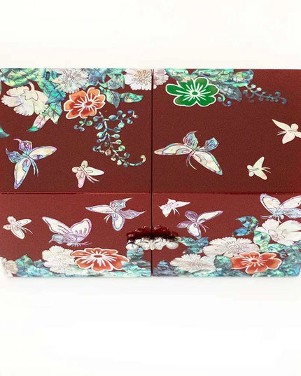 Handcrafted Mother of Pearl Jewelry Organizer Box with Peony & Butterfly Design