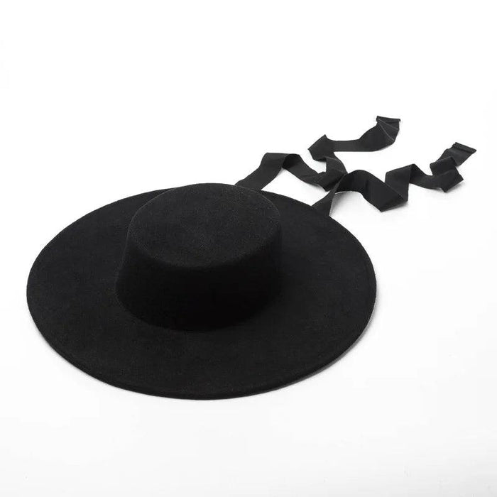 Elegant Wool Boater Hat - Fashionable Wide Brim Felt Hat with Stylish Ribbon for Men and Women - Essential Winter Outdoor Accessory