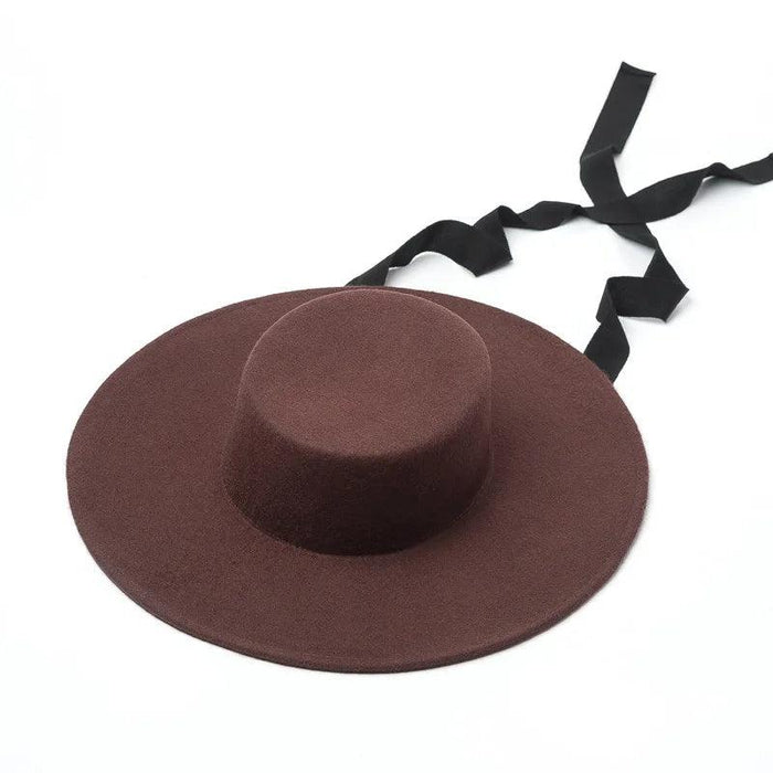 Elegant Wool Boater Hat - Fashionable Wide Brim Felt Hat with Stylish Ribbon for Men and Women - Essential Winter Outdoor Accessory