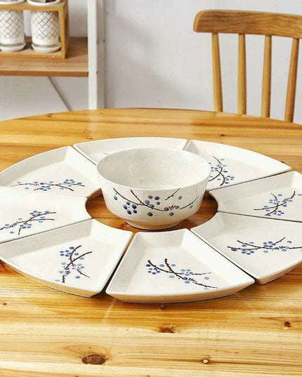 Artisan Hand-Painted Japanese Ceramic Dining Set with Elegant Platter and Bowl