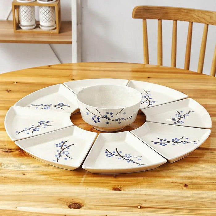 Artisan Hand-Painted Japanese Ceramic Dining Set with Elegant Platter and Bowl