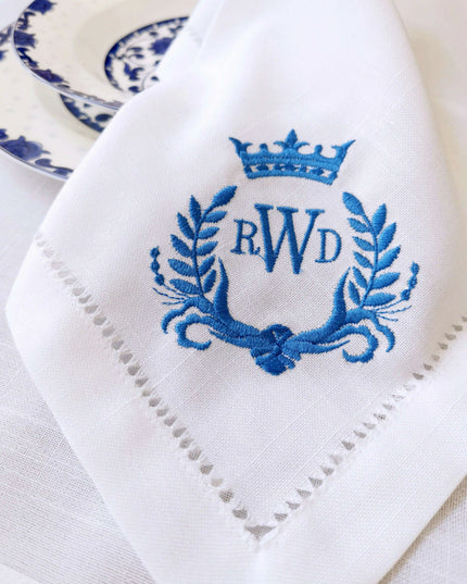 Personalized Regal Crown Linen Napkins - Elegant Wedding Table Decor Set