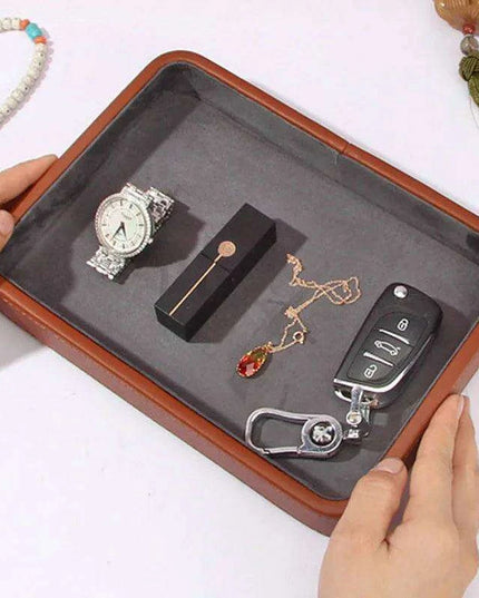 Elegant Genuine Leather Organizer Tray for Jewelry, Cosmetics, and Keys