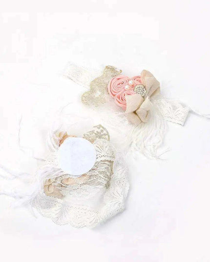 Elegant Vintage Baby Headband with Satin Flower, Feather, and Pearl Details