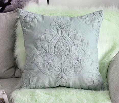 Embroidered Green Floral Cotton Cushion Cover - 50x50cm Decorative Throw for Sofa and Armchair