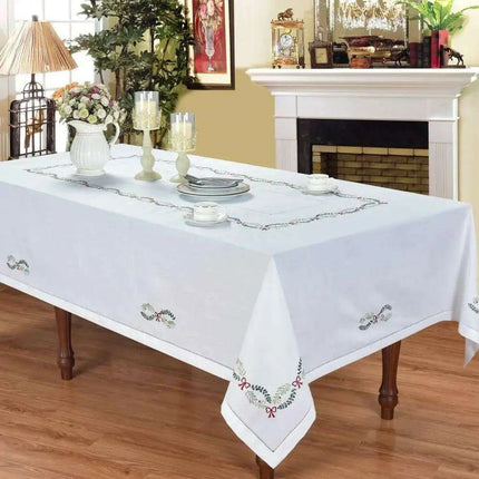 Luxurious Hemstitched Christmas Table Linens: Exquisite Embroidered Collection for an Elegant Dining Experience