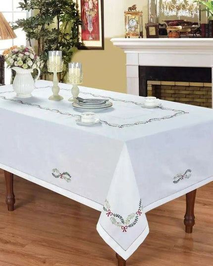 Luxurious Hemstitched Christmas Table Linens: Exquisite Embroidered Collection for an Elegant Dining Experience