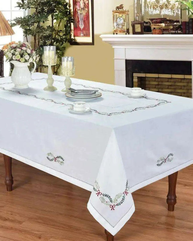 Luxurious Hemstitched Christmas Table Linens: Exquisite Embroidered Collection for an Elegant Dining Experience