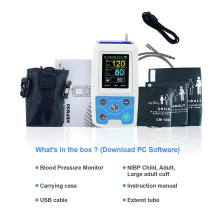 24-Hour Multi-Cuff Ambulatory Blood Pressure Monitor ABPM50+ with Free Data Analysis Software for All Ages