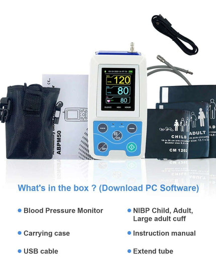 24-Hour Multi-Cuff Ambulatory Blood Pressure Monitor ABPM50+ with Free Data Analysis Software for All Ages