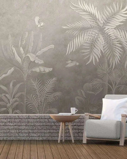 Elegant Monochrome 3D Banana Leaf Wallpaper for Stunning Home Interiors