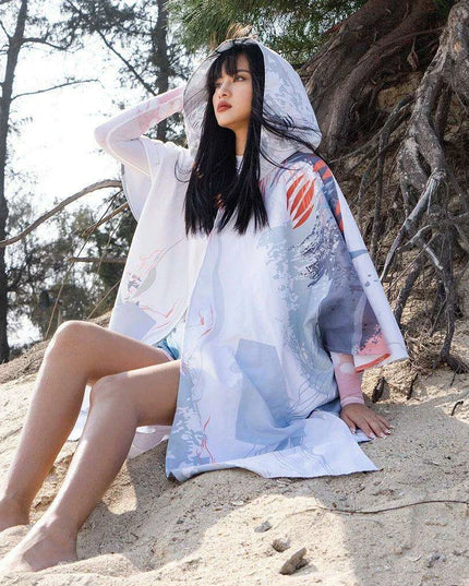 Ocean-Urban Premium Quick Dry Surf Poncho Towel - Stylish Blue Raccoon Design