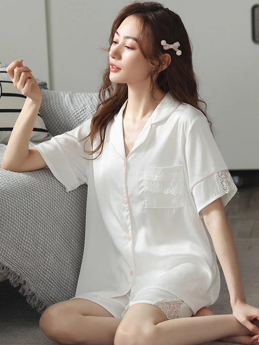Luxe Satin Lace Pajama Set - Stylish Nightwear for Women