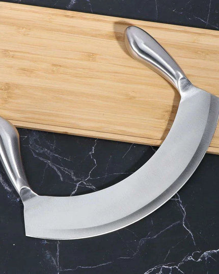 8.5-Inch Multi-Functional Stainless Steel Mezzaluna Knife for Effortless Chopping of Herbs, Vegetables, and More