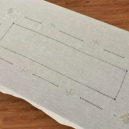 Elegant Grey Linen Dining Set with 8 Hand-Embroidered Napkins - Exquisite Table Ensemble