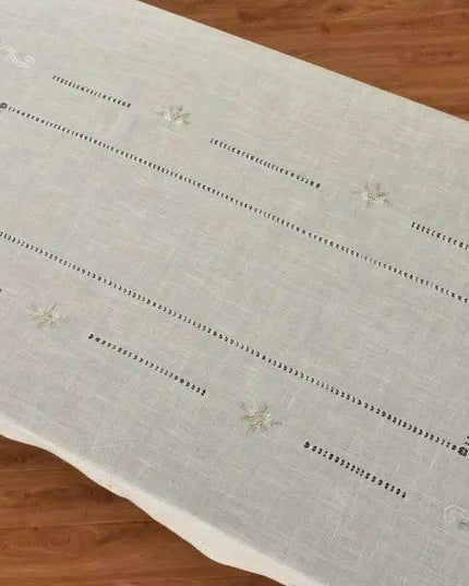 Elegant Grey Linen Dining Set with 8 Hand-Embroidered Napkins - Exquisite Table Ensemble