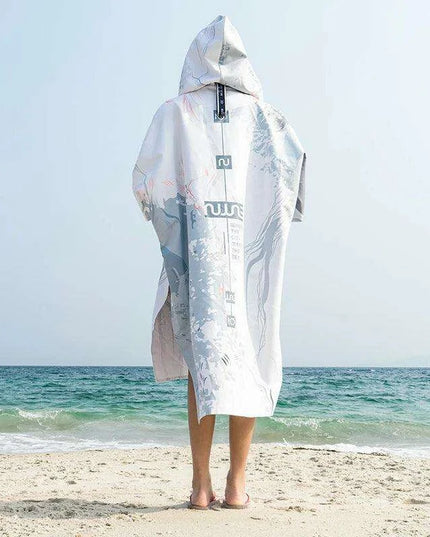 Ocean-Urban Premium Quick Dry Surf Poncho Towel - Stylish Blue Raccoon Design