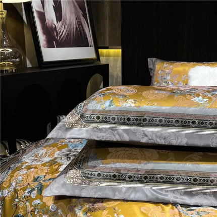 Luxury Vintage Birds & Blossom Gold Duvet Cover Set – 4 Piece