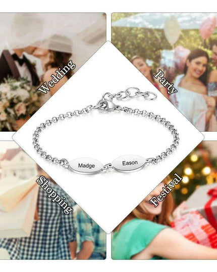 Personalized Engraved Oval Link Bracelets for Couples - Add 2 to 4 Names - Ideal Gift for Friends and Mothers