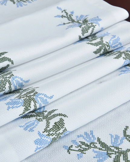 Elegant Blue Harebell Floral Embroidered Table Runner - Luxurious Cotton Home Accent